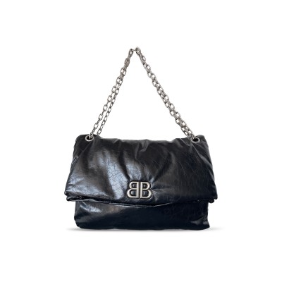 BALENCIAGA WOMEN'S MONACO CHAIN BAG LARGE IN BLACK 7659332RAR81000 (43.5*32*13cm)